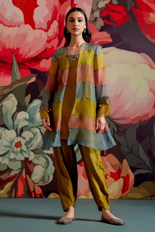 Angoori Tri Color Kurta Jacket Set