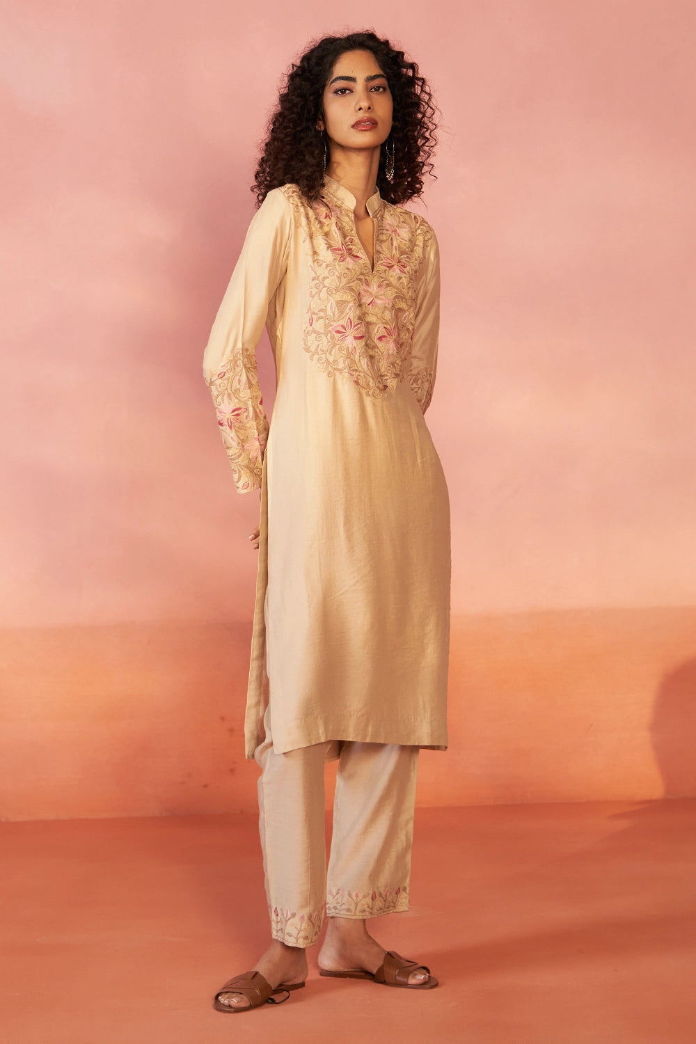 Noor-e-Chanderi Sand Kurta Set
