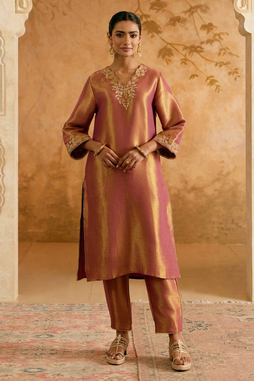 Purple Rose Tissue Kurta With Pants
