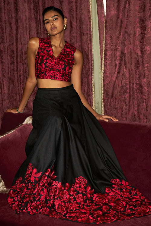 Embroidered Hem Flared Skirt