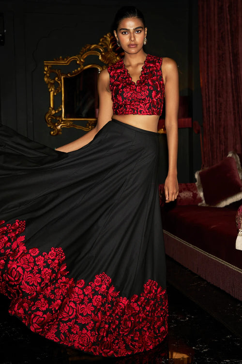 Embroidered Hem Flared Skirt