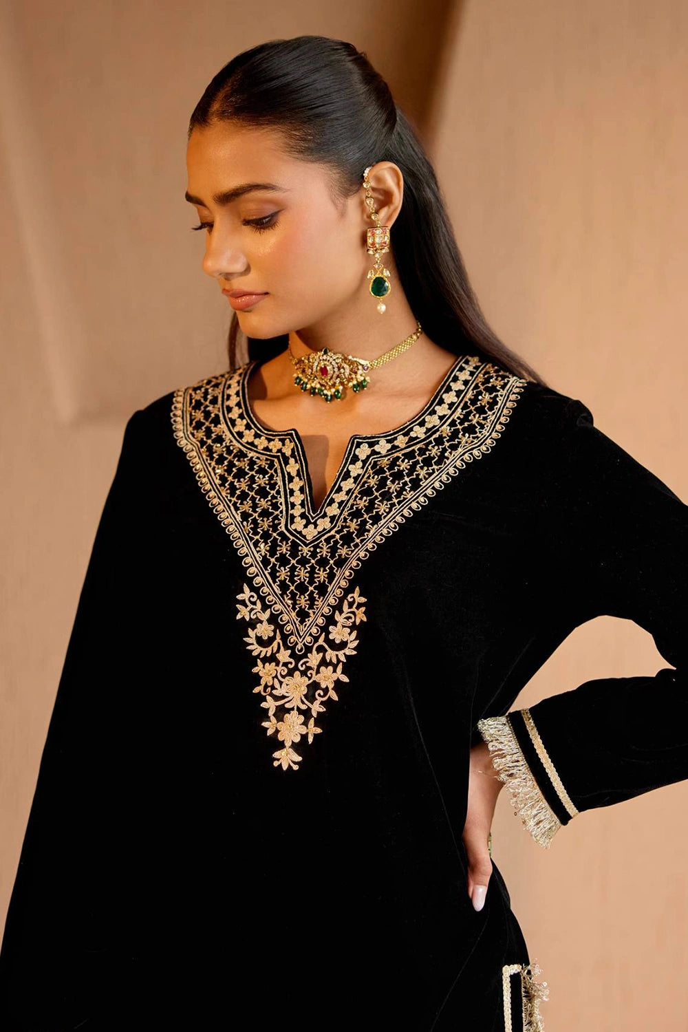 Black Dori Kurta With Sharara Pants