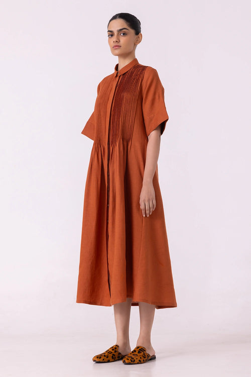 Minerva Rust Linen Shirt Dress