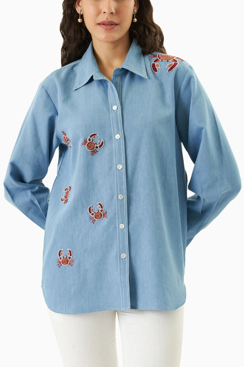 Crabby Beaded Embroidered Shirt