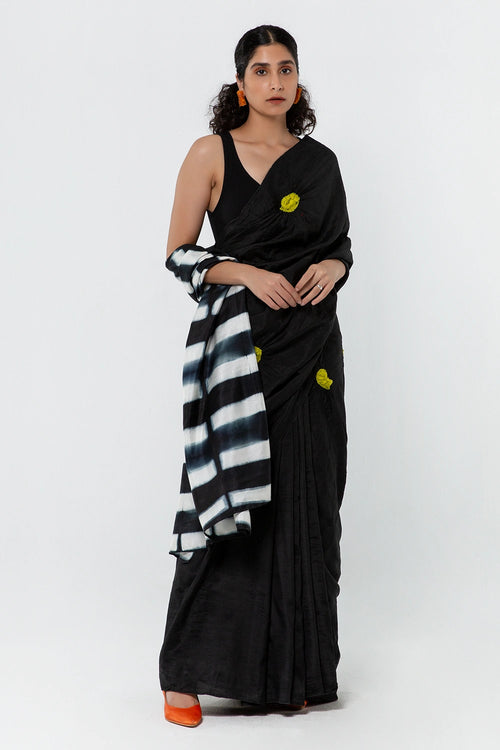 Black Lime Polka Itajime Saree