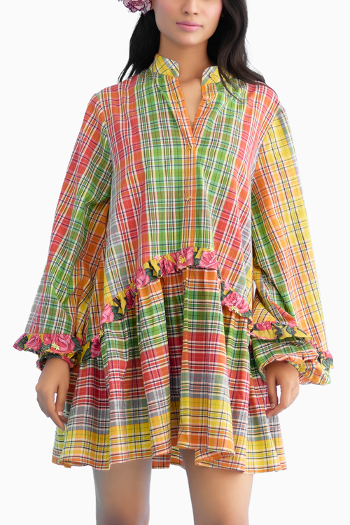 Yellow Madras Checks Mini Dress