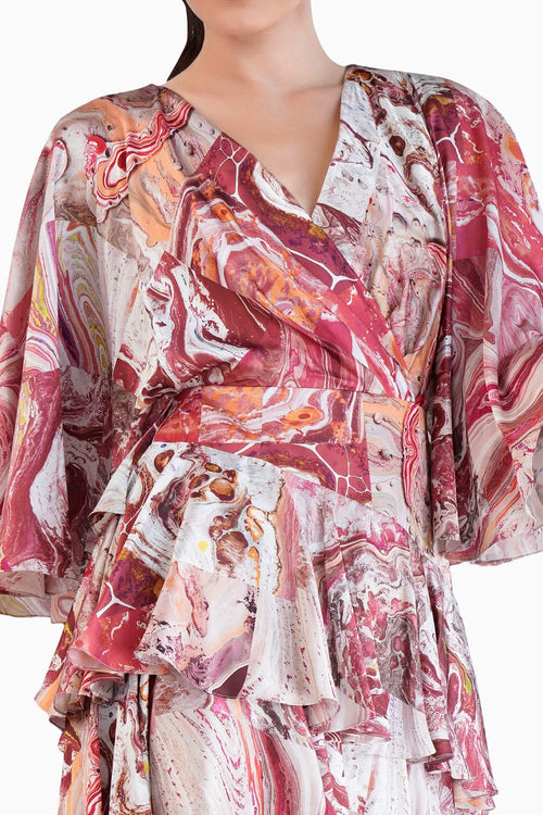 Red Bright Printed Tiered Short Dress