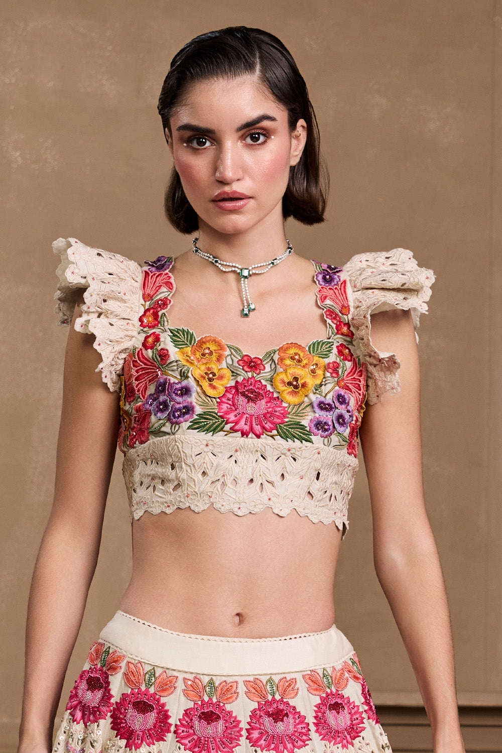 Ivory Multicoloured Floral Bustier