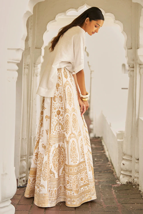Ivory and Gold Silk Brocade Maxi Skirt Set