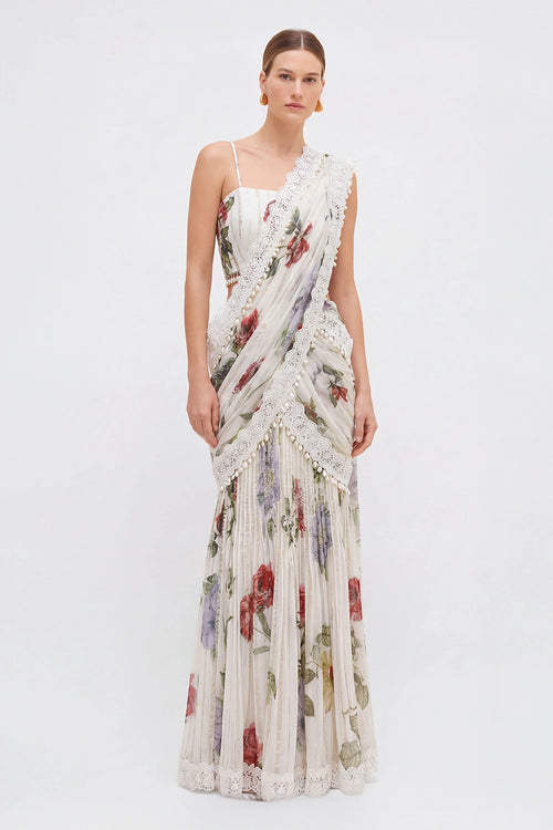 Amani Tiered Off White Sari