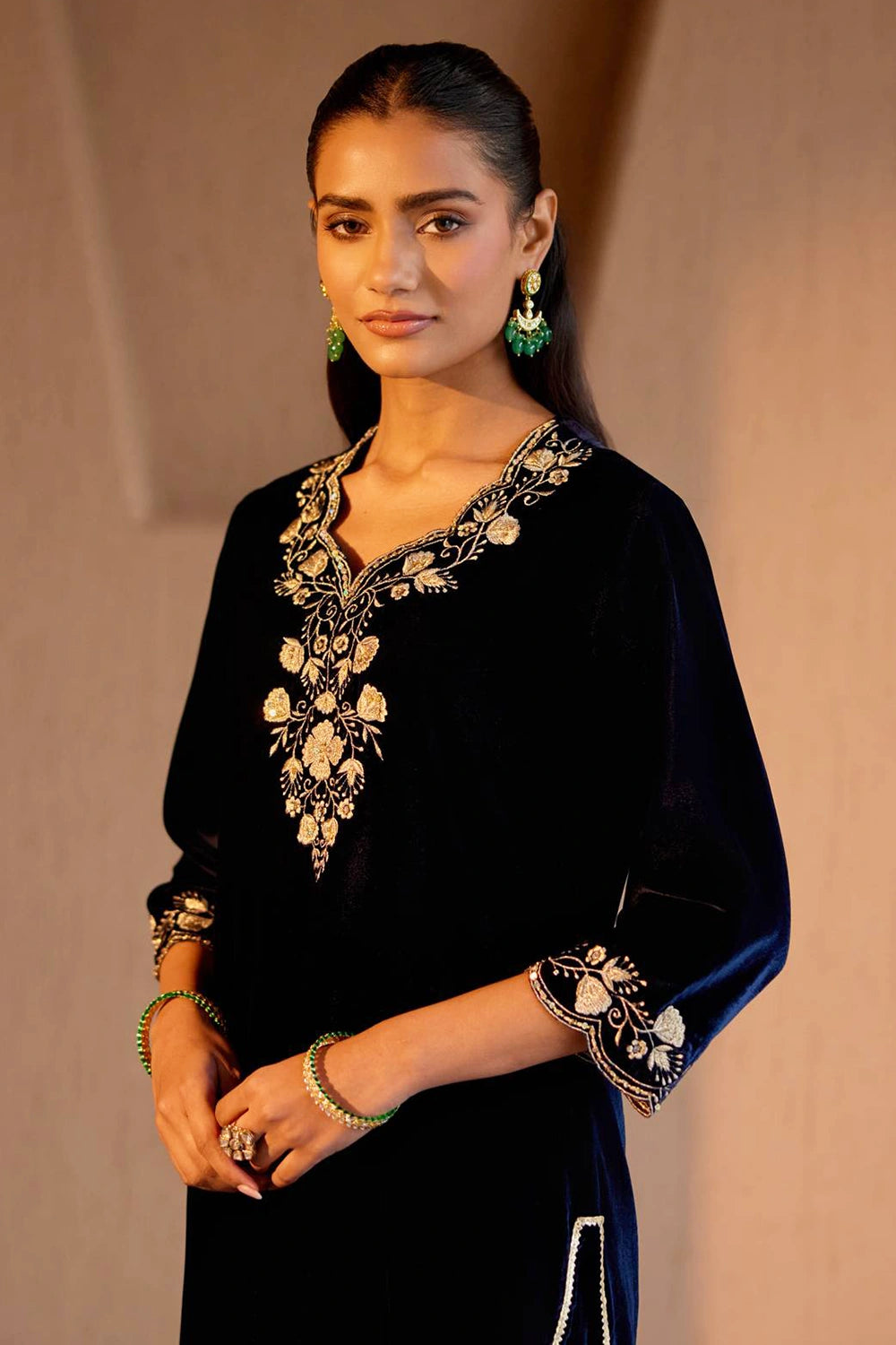 Navy Embroidered Kurta With Pants