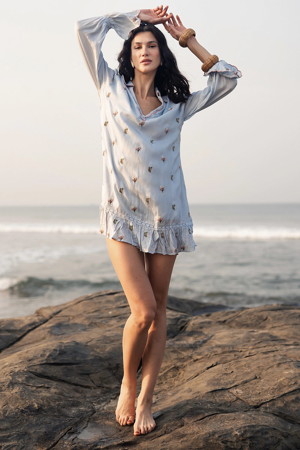 Pale Blue Floral Mini Dress