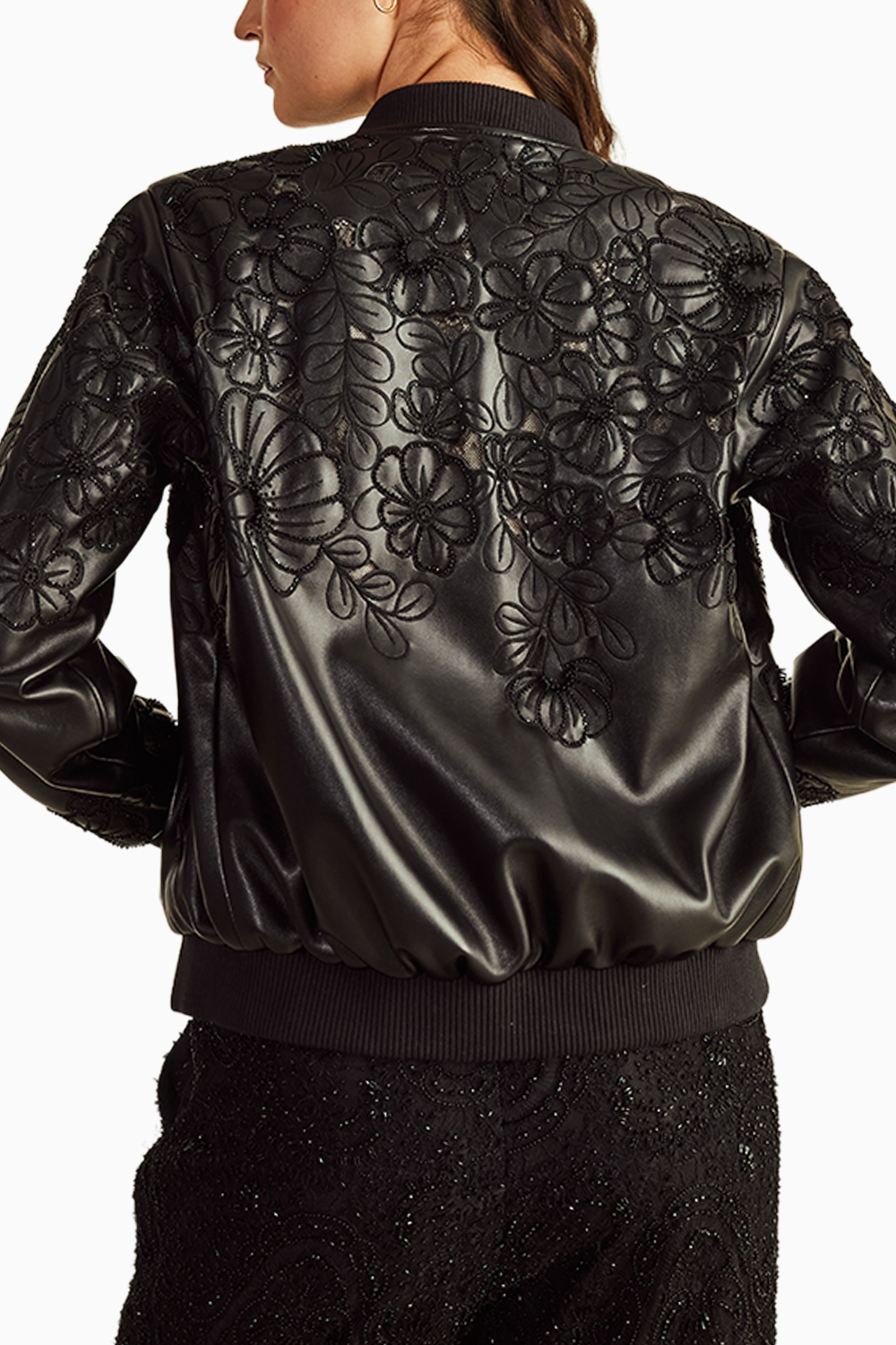 Black Leathrerite Bomber Jacket