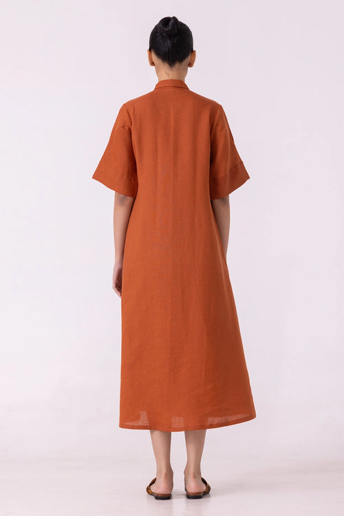 Minerva Rust Linen Shirt Dress