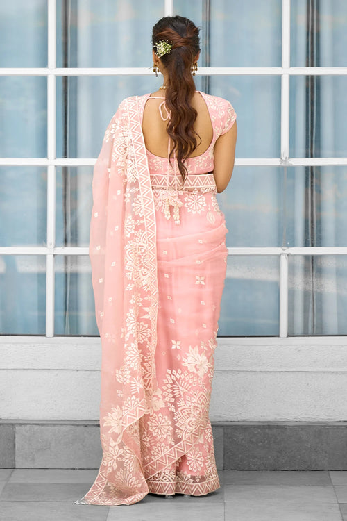 Whispers Of Rose Hand Embellished Sari with Blouse