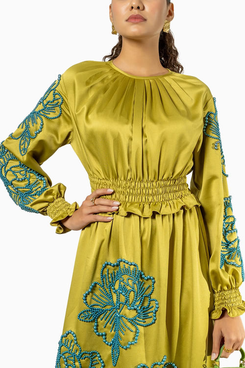 Olive Green Satin Dress