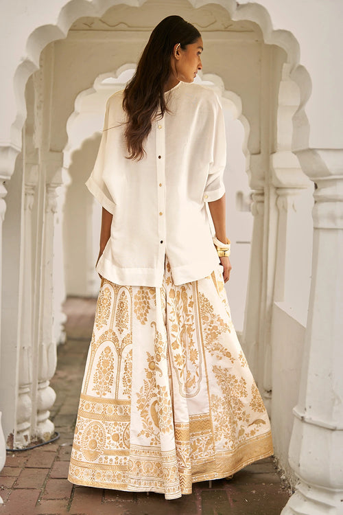 Ivory and Gold Silk Brocade Maxi Skirt Set
