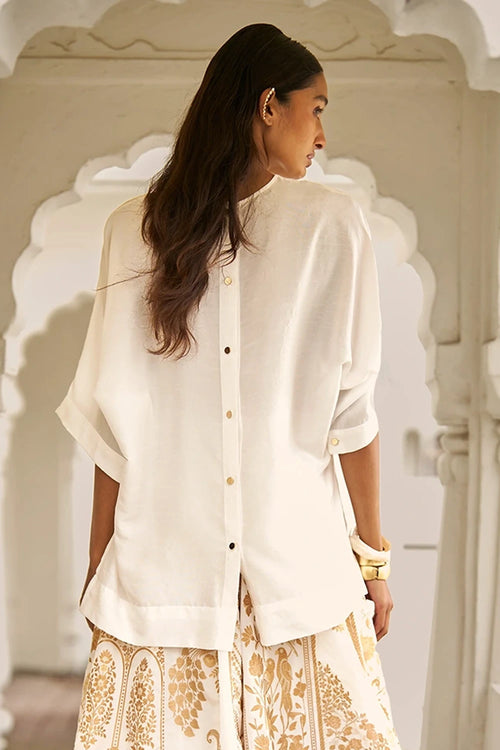 Ivory Embroidered Motif Boxy Shirt