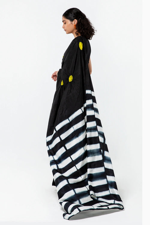 Black Lime Polka Itajime Saree