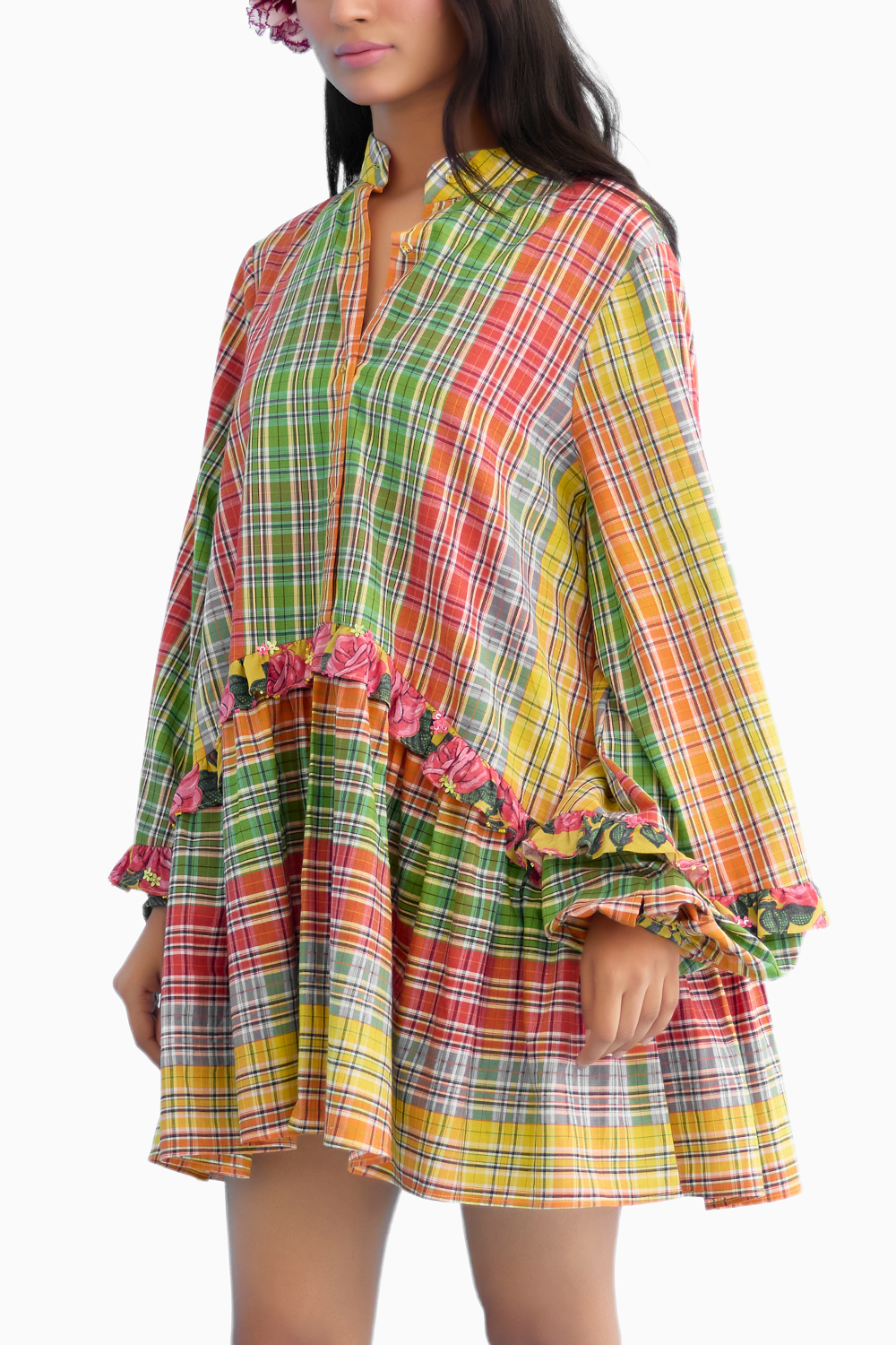 Yellow Madras Checks Mini Dress