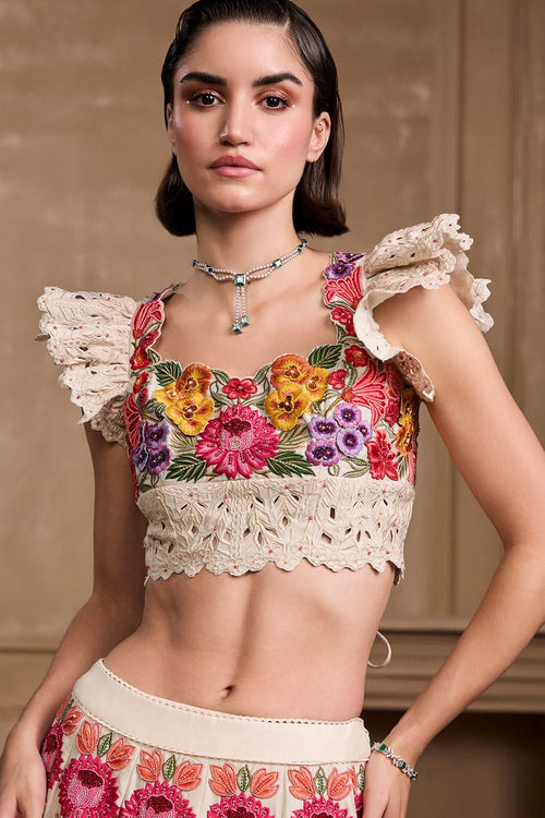 Ivory Multicoloured Floral Bustier
