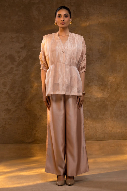 Agneya Blush Layered Silk and Tissue Jacket Set