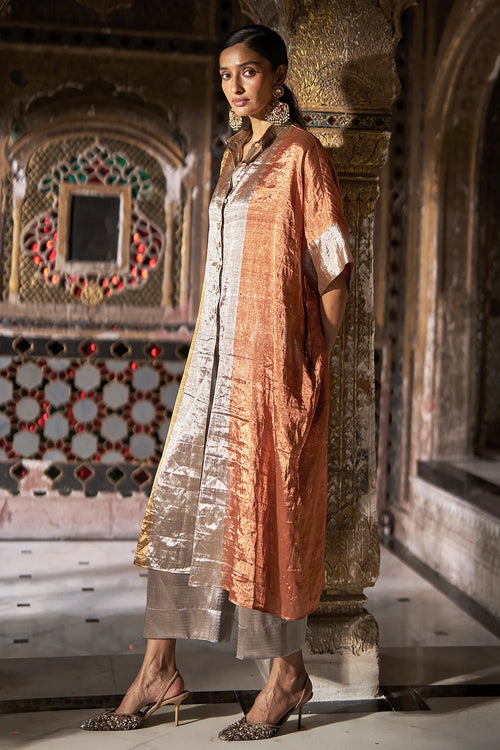 Benares Tissue Striped Longline Top