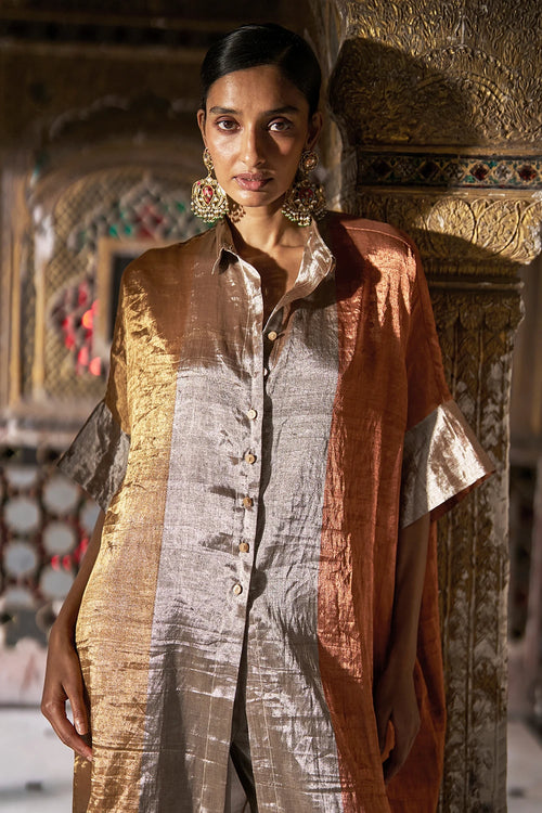 Benares Tissue Striped Longline Top