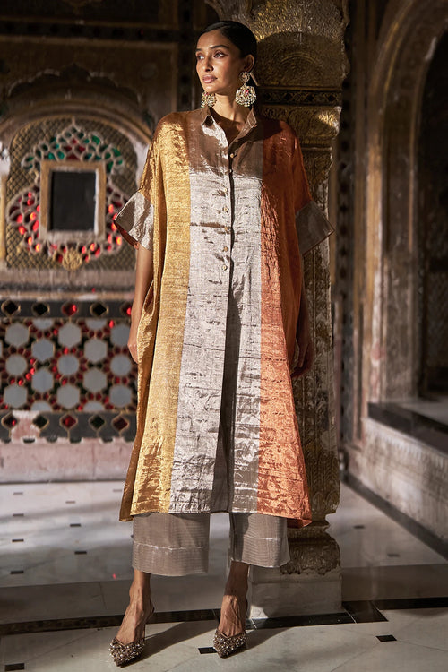 Benares Tissue Striped Longline Top