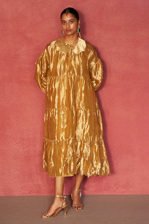 Durru Gold Kimkhwaab Tissue Dress