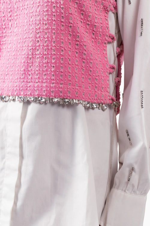 Pink Lazercut Denim Crystal Bib