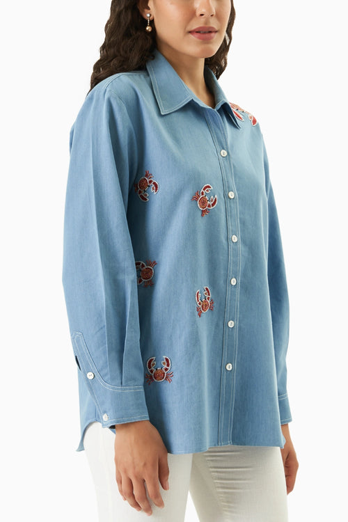 Crabby Beaded Embroidered Shirt