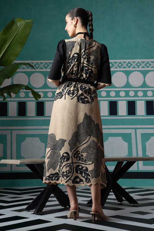 Black Print and Eyelet Lace Dress