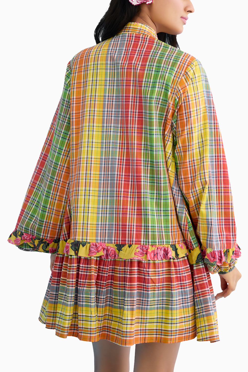 Yellow Madras Checks Mini Dress