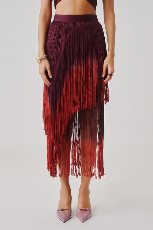 Burnt Wine Fringe Skirt