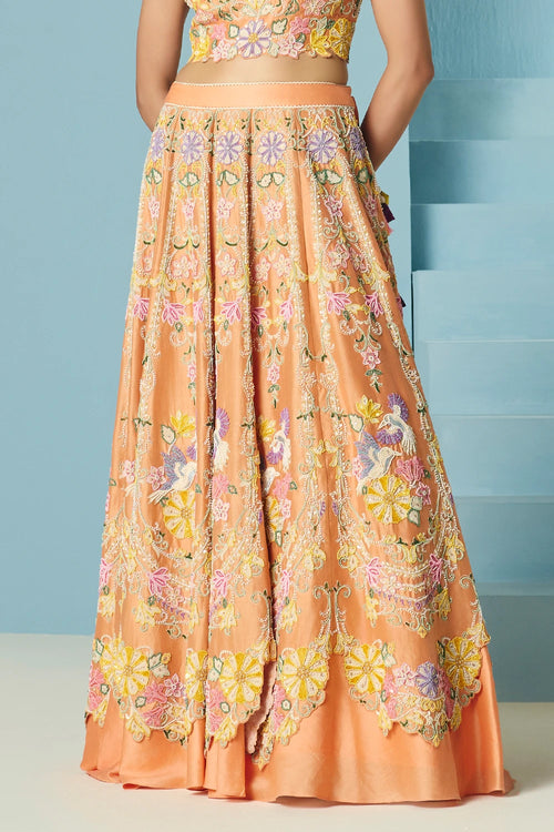 Orange Contrast Cordwork Lehenga