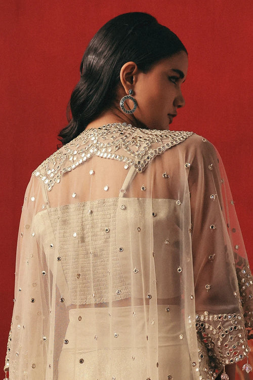 Pearl Silver Mirrorwork Cape Set