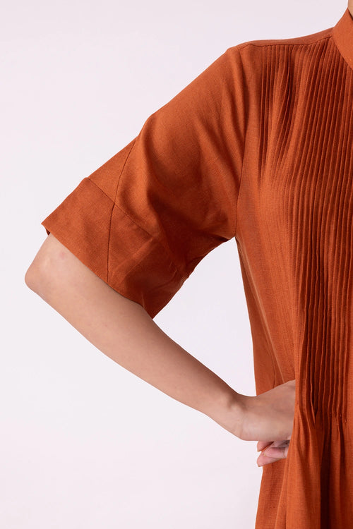 Minerva Rust Linen Shirt Dress
