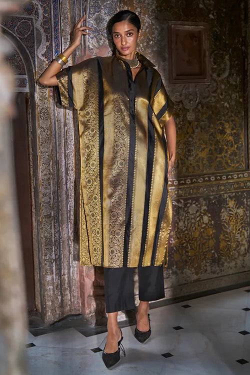 Benares Brocade Striped Longline Shirt