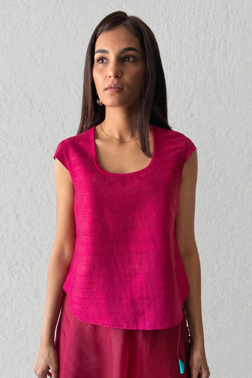 Magenta Scoop Neck Blouse