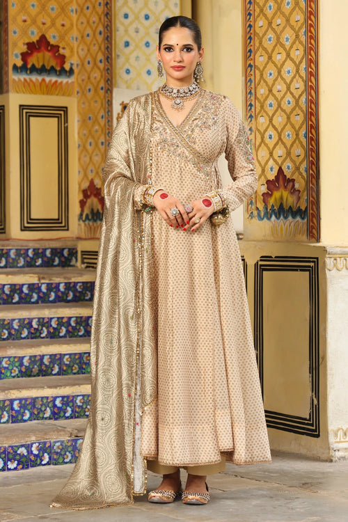Ahista Ivory Printed Heavy Angrakha