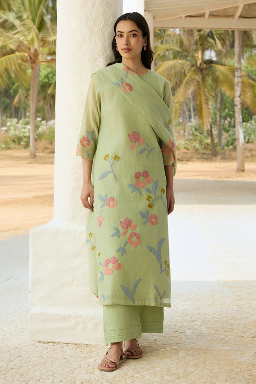 Lime Applique Kurta Set