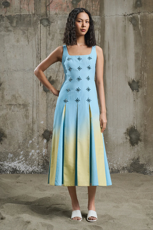 Soft Horizon Pleated Midi Dress