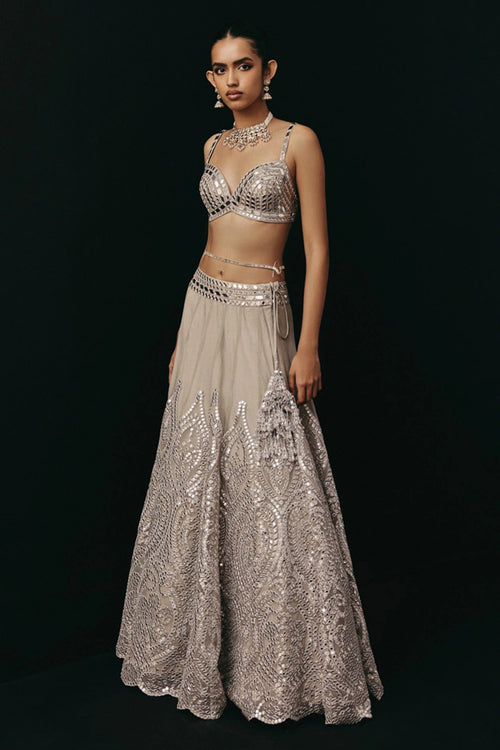 Silver Zari Mirrorwork Lehenga