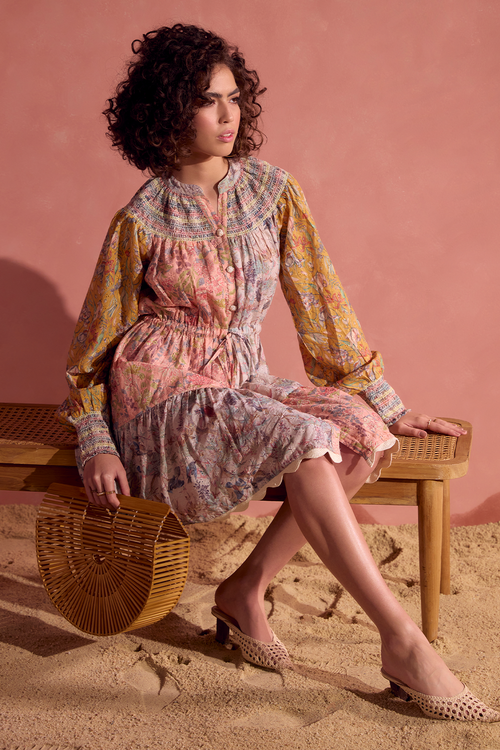 Pastel-Hue Dainty Smoked Dress