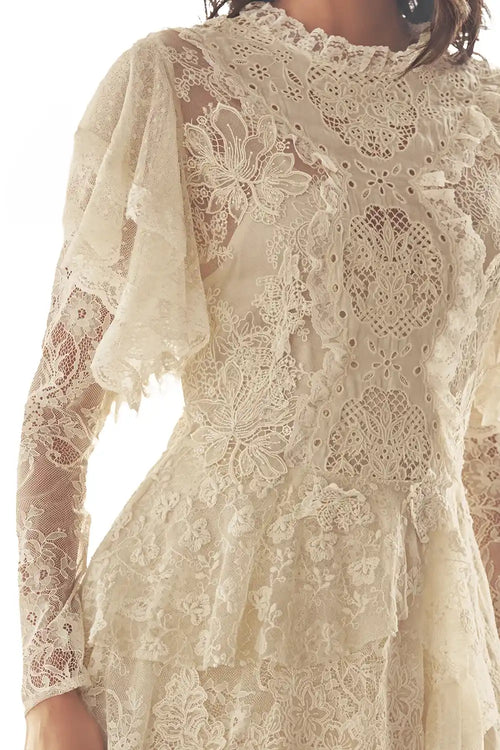 Cascading Lace Midi Dress