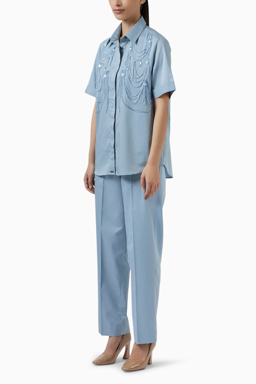 Metallic Blue Fringe Panel Set