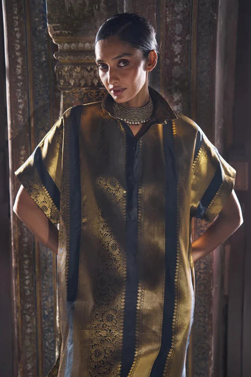 Benares Brocade Striped Longline Shirt