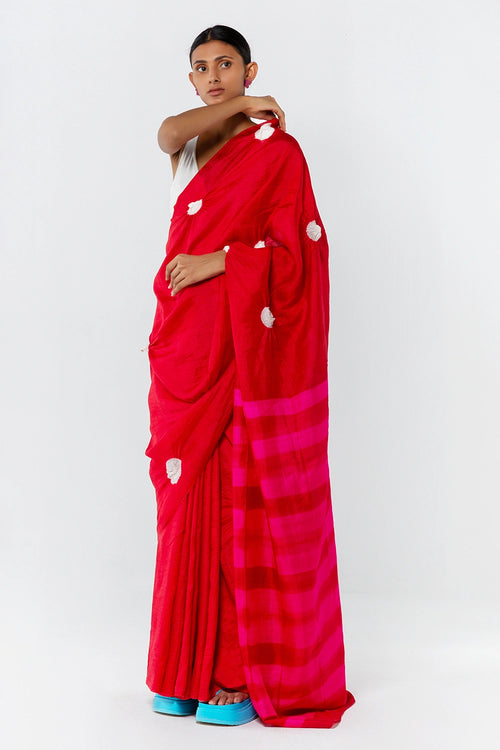 Red Rani Polka Itajime Saree