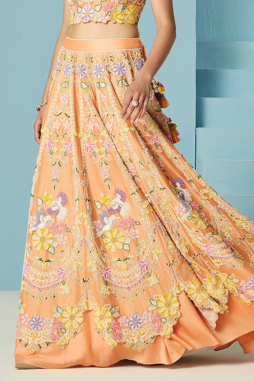 Orange Contrast Cordwork Lehenga